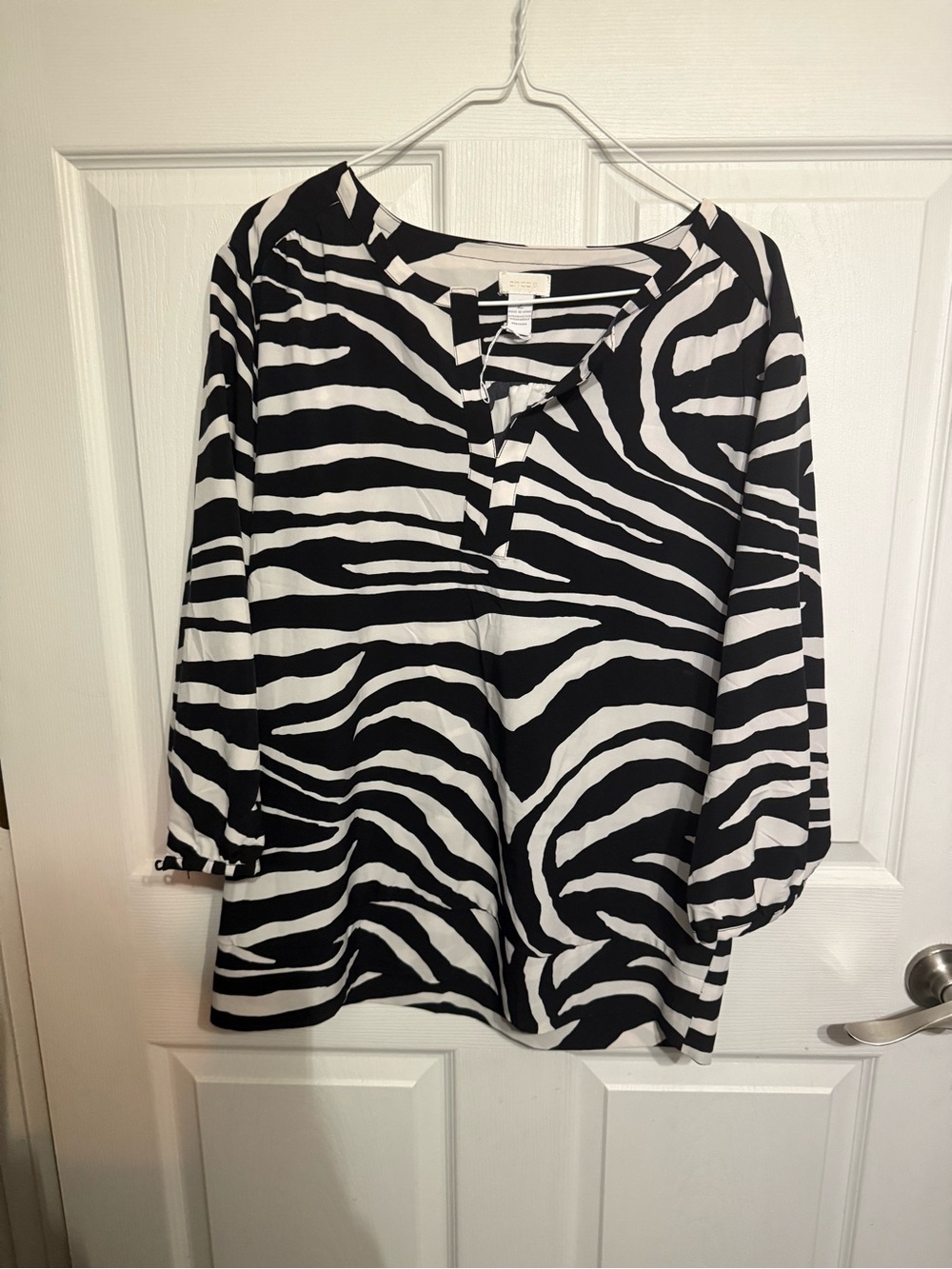 Chico's Black & White Zebra Print Split-Neck Tunic